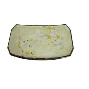 Handcrafted Floral Ceramic Serving Platter Yellow White Daisy Design Home Décor